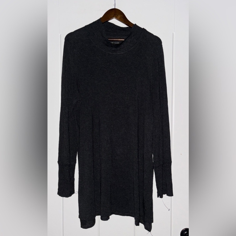 Eileen‎ Fisher Cowl Neck Viscose Tunic Sweater Black L Minimalist Luxe Essential